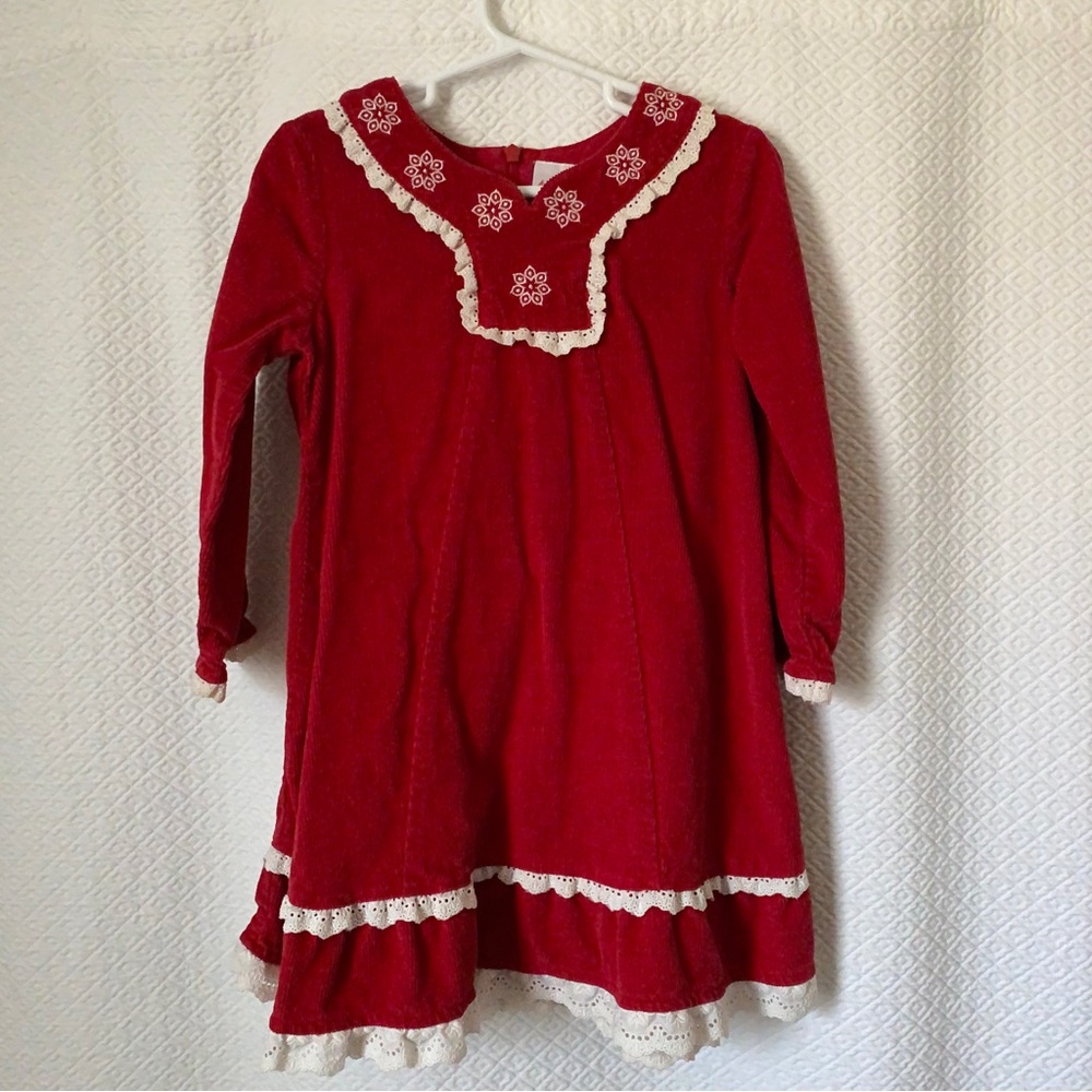 Hanna Andersson red corduroy snowflake dress size 4